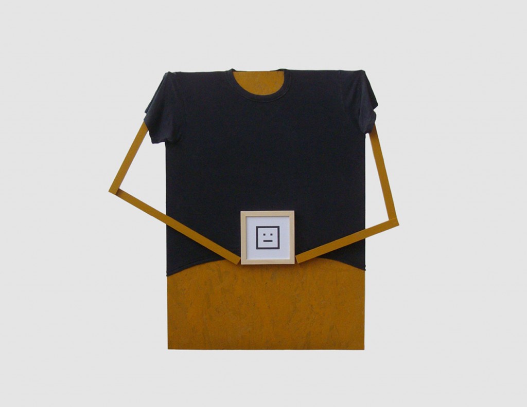 Ikon (OSB lap, fenyőléc, trikó, keretezett print) 2014